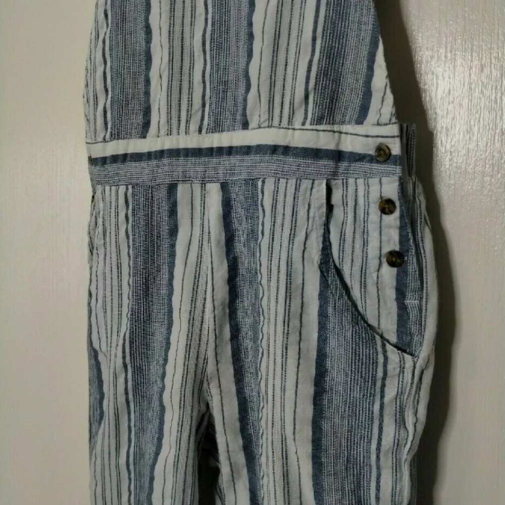 Habitual Girl Size 12 Blue White Striped Overall Romper Jumper elastic cuff